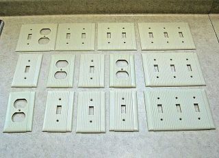 14 Vintage Ivory Bakelite Deco Uniline Ribbed Wall Outlet Covers