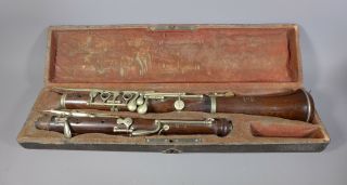 Rare Cased Antique Wooden Oboe By Triebert Paris
