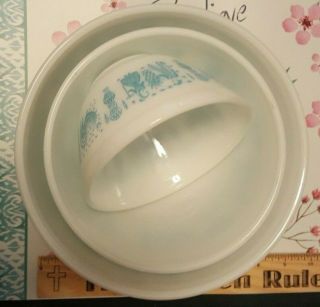 Set of 3 Vintage Pyrex Amish Butterprint Mixing Bowls Turquoise White Round 3