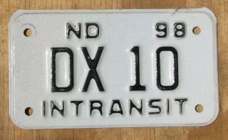 North Dakota Motorcycle Dealer In Transit License Plate 1998 Dx 10