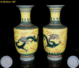 Large Pair Antique Chinese Famille Verte Porcelain Dragon Vase 19th C