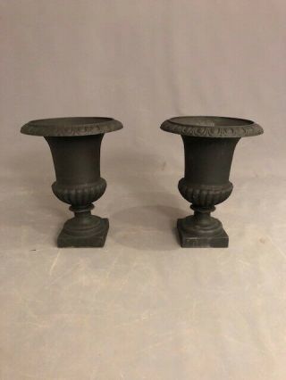 Antique Black Cast Iron Garden Urns Planters pair 3