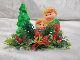 Rare Vtg Christmas Plastic Blowmold Winter Holiday Children On Sled Centerpiece