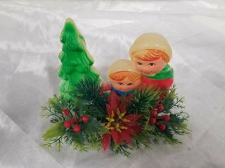 RARE VTG CHRISTMAS PLASTIC BLOWMOLD WINTER HOLIDAY CHILDREN ON SLED CENTERPIECE 2