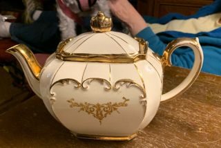 Vintage Antique Sadler England Pottery Porcelain Teapot W/ Gold Trim 1919