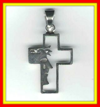 Jesus Tear Crown Vintage Sterling Silver Cross Charm 1 " Pendant Taxco Mexico 925