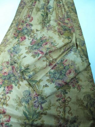 4 Early 20th Century Rose Printed Linen Drapery Panels Lined & In Cond