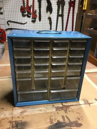 Vintage Blue Metal Akro Mils 26 - Drawer Storage Cabinet Hardware Organizer Bin