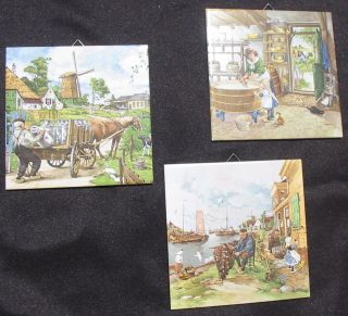 Vtg Royal Mosa Holland Ter Steege Tile Art Windmill Detailed Old Country Scenes