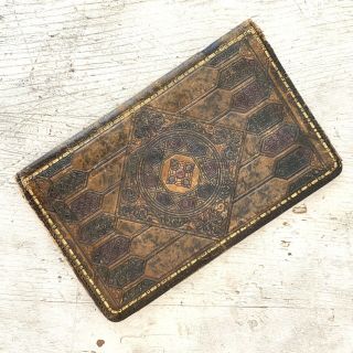 Vintage Antique Embossed Tooled Leather Bible Book Cover Wear Flaws