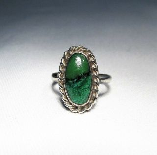Vintage Navajo Old Pawn Green Turquoise Sterling Silver Ring C2668