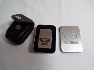 Harley Davidson Zippo Lighter In Tin And Leather Zippo Case With Belt Clip