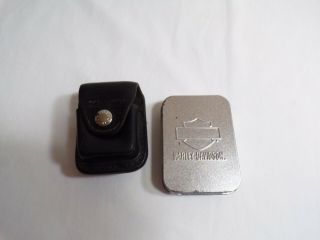 Harley Davidson Zippo Lighter in Tin and Leather Zippo Case with belt clip 2