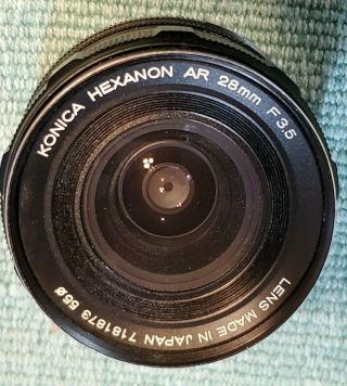 Vintage Konica Hexanon Ar 28mm F3.  5 Lens For Camera With Case Made In Japan
