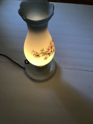 Vintage Milk Glass Boudior Hurricane Lamp Floral Hobnail Bedside