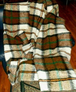 Vintage Plaid Mohair Wool Blend Blanket Queen Size Throw 80 x 88 inches VGUC 3