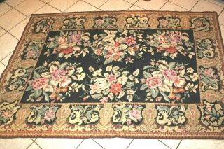 Vintage Needlepoint Large Tapestry Rug Floral Flowers Leaves 46.  5 " X 69.  5 "