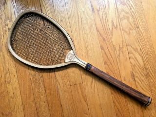 Early G.  G.  Bussey Antique Vintage Tennis Racket Slight Tilt Top c.  1885 3