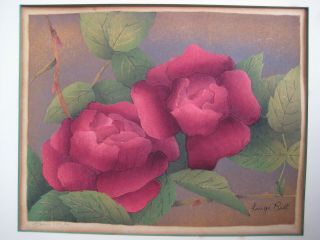 Luigi Rist Roses Antique Vintage Rare Woodcut Signed American Listed Framed Old