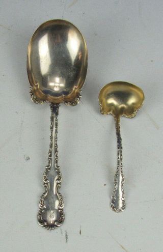 Whiting Louis Xv 1891 & Salad Serving Spoon Sterling Silver With Monograms