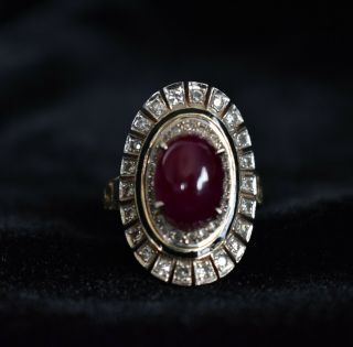 Gorgeous Antique 18k Gold Ruby Cabochon & Diamond Statement Ring