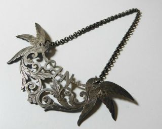 Antique Late Victorian Edwardian Silver Birds of Paradise Gin Tag 3