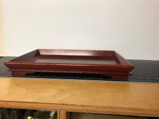 Vintage Japanese Red Wood Platter Tray Signed 16x11x2” 2
