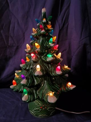 Rare Vintage 14 " Holland Mold Flocked Ceramic Christmas Tree 18 " With Base