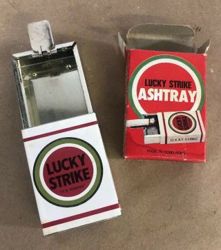 Vintage 1950s Tin Lucky Strike Pull Out Pocket Ashtray W Box