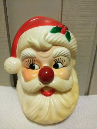 Vintage Santa Claus Plastic Face Music Box Windup Nose To Hear The Music