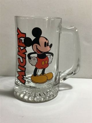 Vintage Disney Mickey Mouse Drinking Beer Mug Glass 5 1/2 Inch