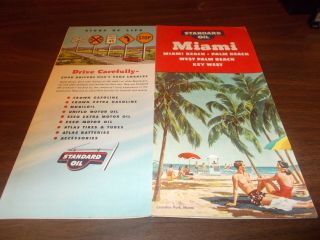 1954 Standard Oil Miami Vintage Road Map /crandon Park,  Miami On Cover