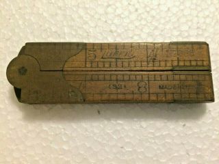 Vintage Lufkin No.  2886 12 " Boxwood And Brass Folding Ruler & Sliding Caliper C