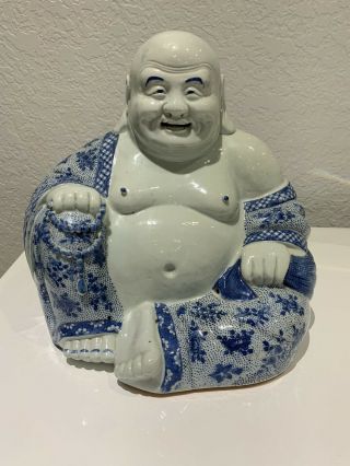 Antique Chinese Porcelain Buddha Blue And White Signed