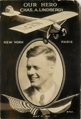 Rppc Postcard Charles Lindbergh Our Hero York To Paris Spirit Of St Louis