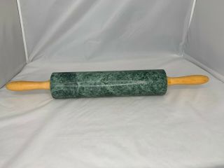 Marble Green Rolling Pin Baking Vintage 18 Inch Long