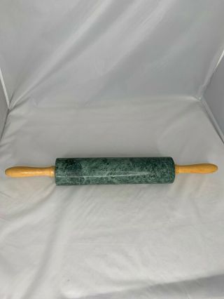 Marble green Rolling Pin baking Vintage 18 inch Long 2