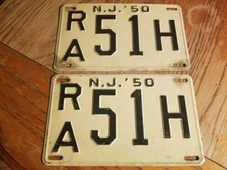 Pair Vintage 1950 Jersey License Plates Gas Oil Embossed Sign Art