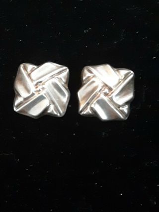 Vintage Taxco 925 Sterling Clip On Square Earrings Puffy Rib Lines Modernist