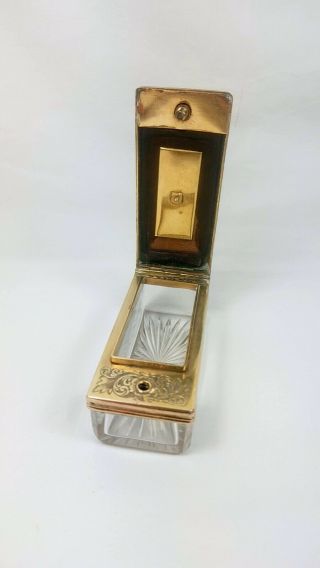 Antique Georgian Gilded Engraved Lock Down Traveling Inkwell Circa 1825