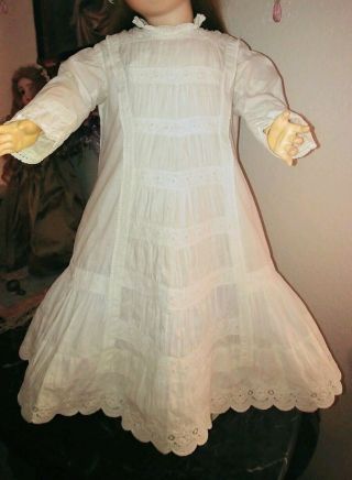 Large Antique White Cotton French Lace Dress For Jumeau Bru Or German Doll