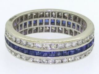 Antique Platinum 3.  0ct Vs/g Diamond & Blue Sapphire Eternity Band Ring Size 6
