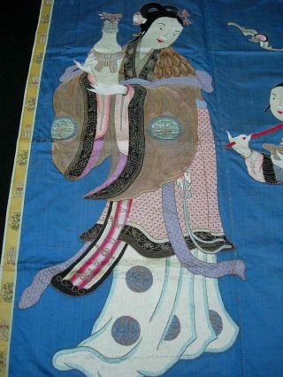 AN ANTIQUE CHINESE EMBROIDERED SILK PANEL W IMMORTAL AND ATTENDANT 2