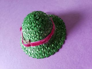Vintage Green Straw Hat For 8 " Dolls Ginny,  Ginger,  Muffie