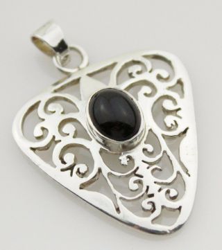 Vintage Pendant Necklace Sterling Silver Onyx Jewellery 925 Fretwork Black Goth