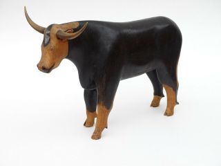 Antique Folk Art Primitive Hand Carved Long Horse Bull Cow Sculpture