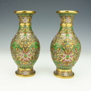 Vintage Chinese Cloisonne - Oriental Flower Decorated Vases - Unusual