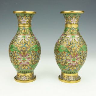 Vintage Chinese Cloisonne - Oriental Flower Decorated Vases - Unusual 3