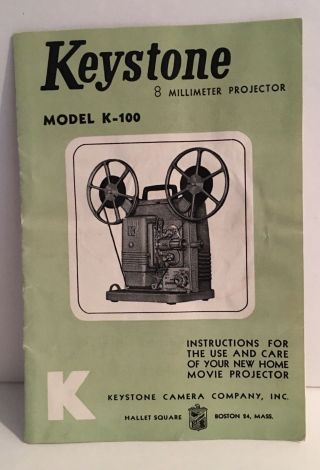 Vintage Keystone 8 Millimeter Projector Model K - 100 Instruction Booklet