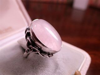 Vintage Silver Ghost Pink Rose Quartz Ring Arts And Crafts Style Celtic Silver